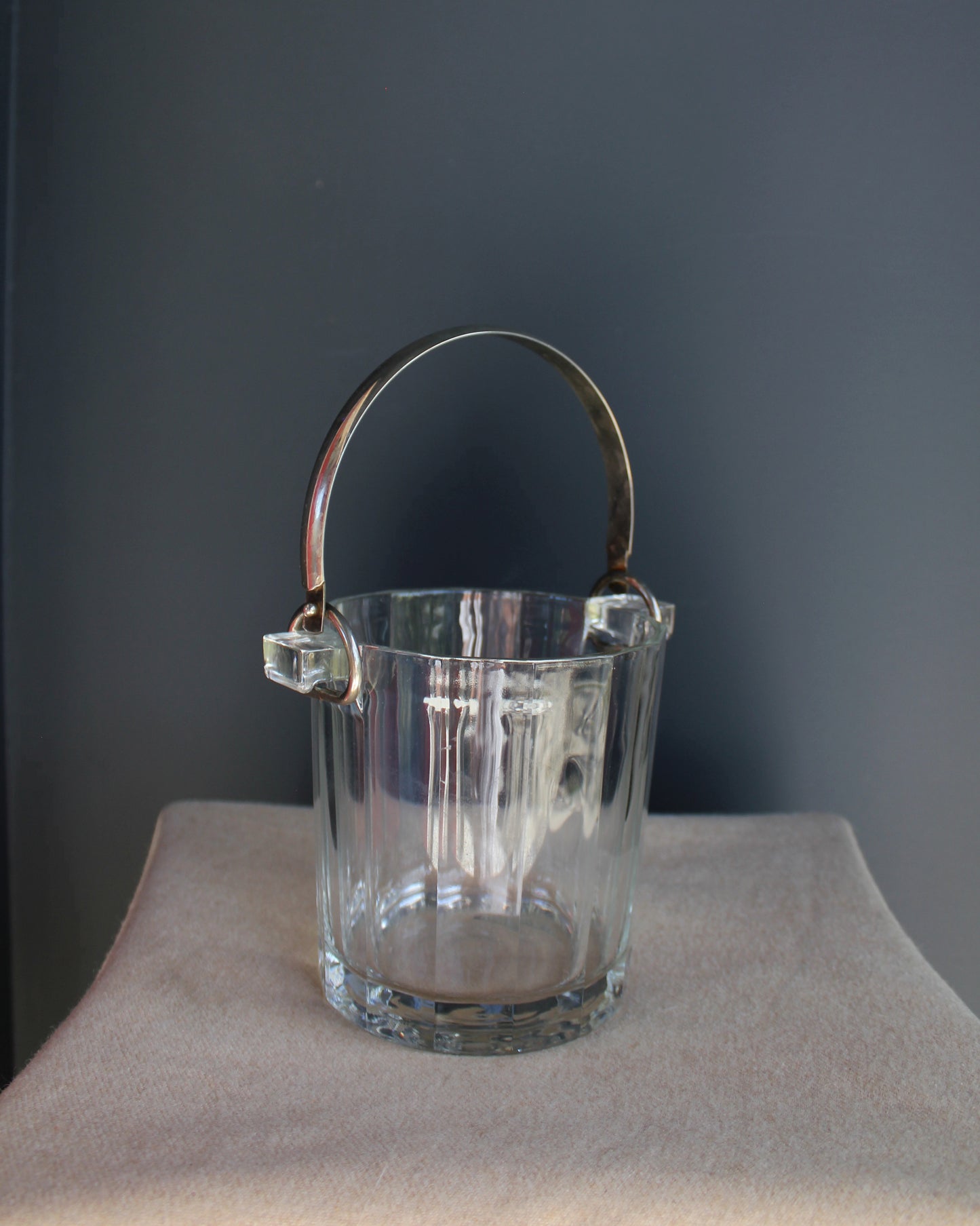 Faceted Glass Ice Bucket with Tongs