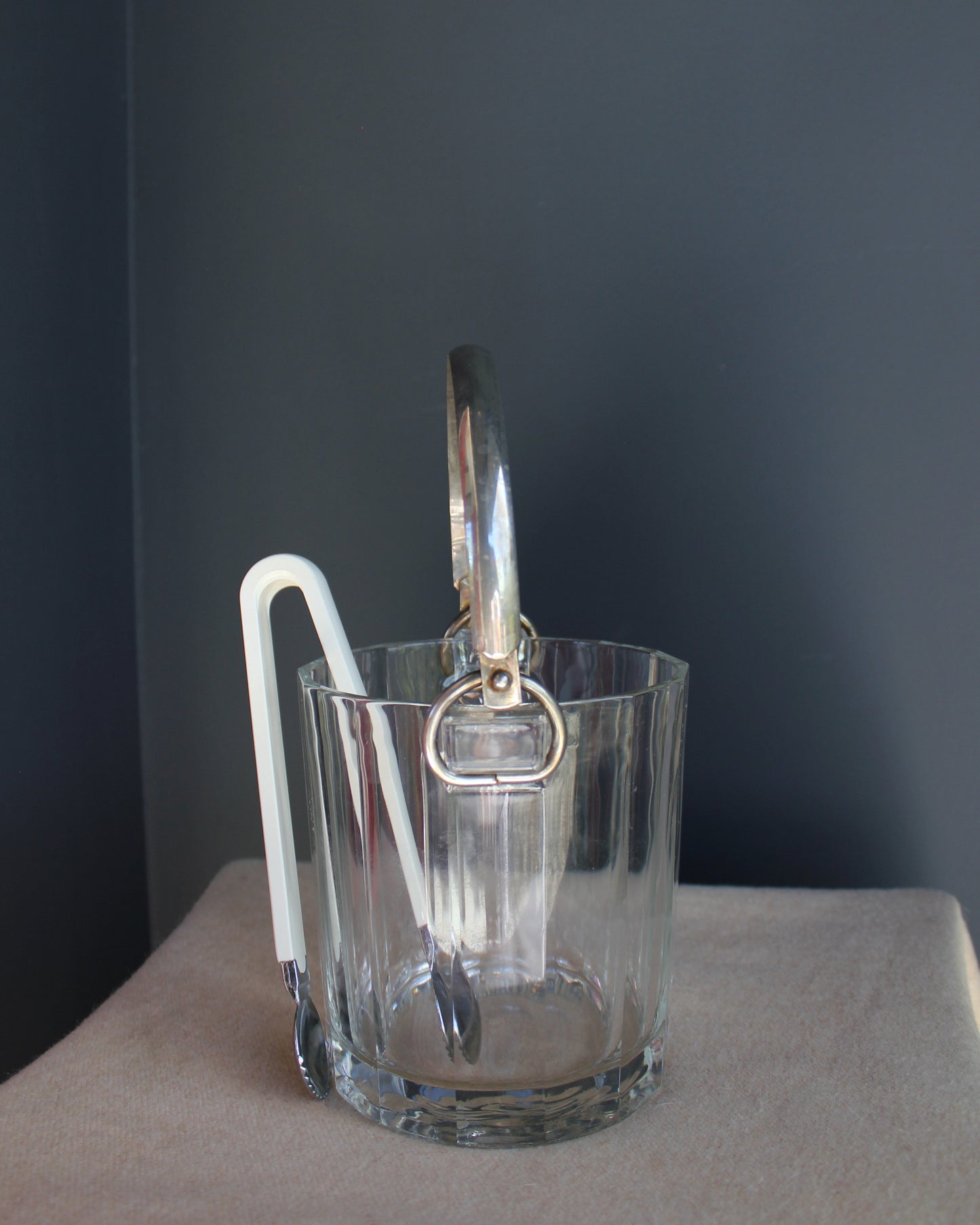 Faceted Glass Ice Bucket with Tongs