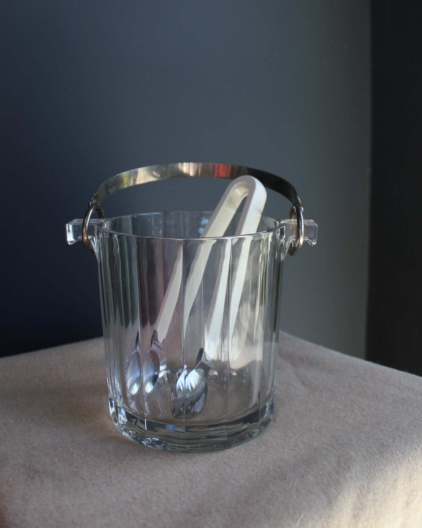 Faceted Glass Ice Bucket with Tongs