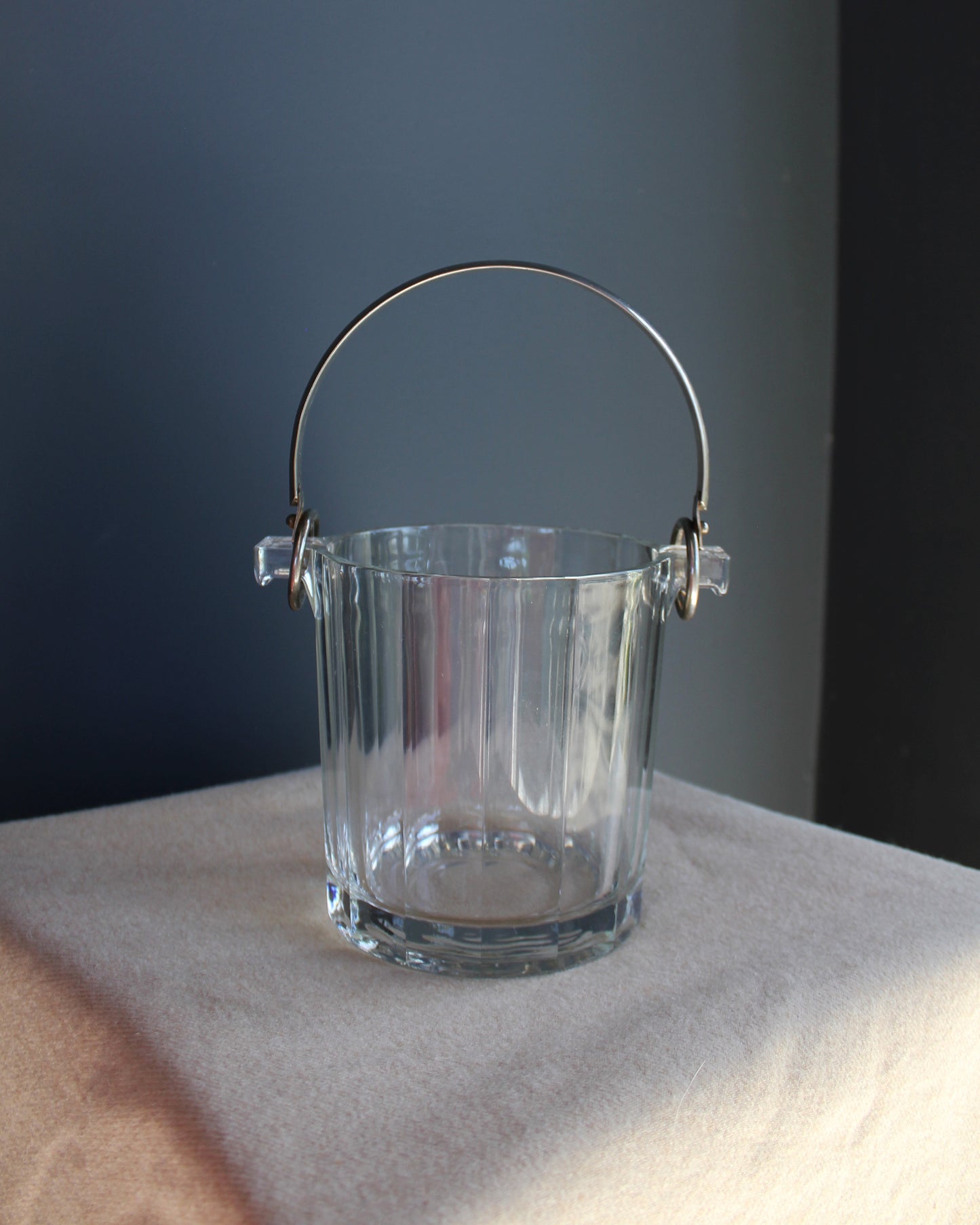 Faceted Glass Ice Bucket with Tongs