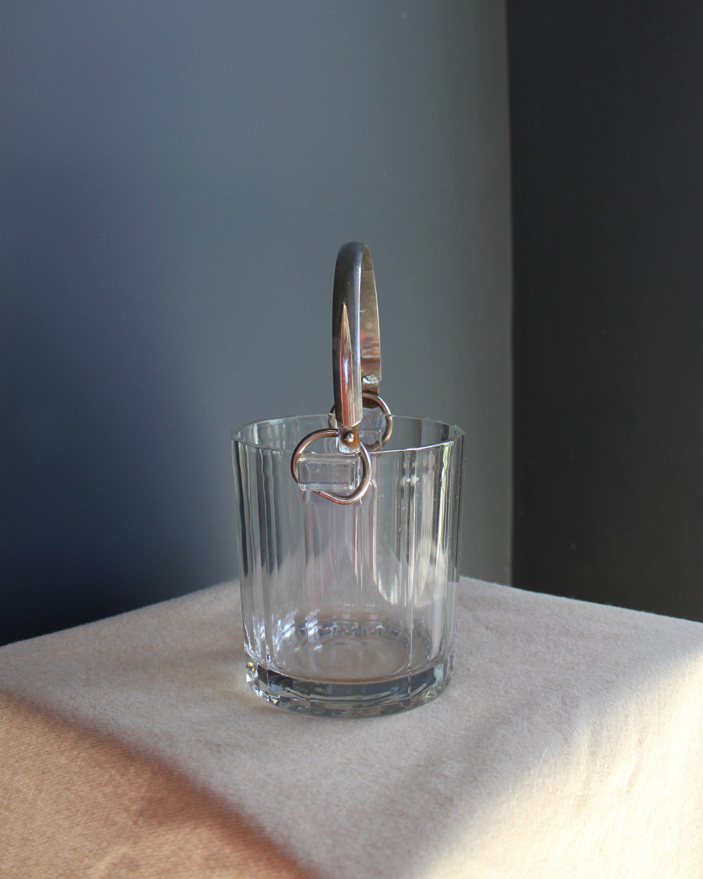 Faceted Glass Ice Bucket with Tongs