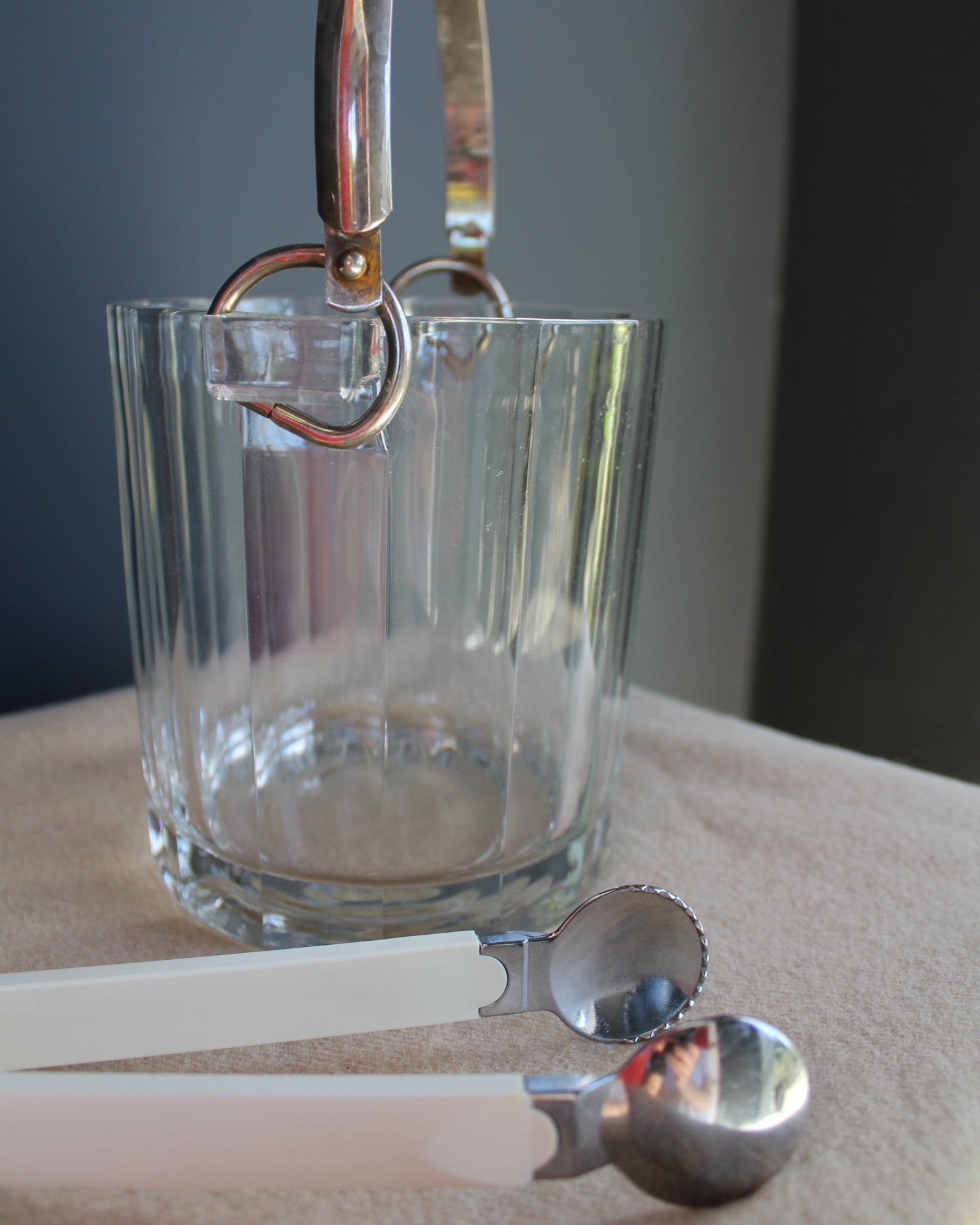 Faceted Glass Ice Bucket with Tongs