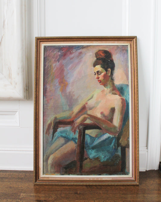 Painting of a Woman Relaxing, Oil, Framed 