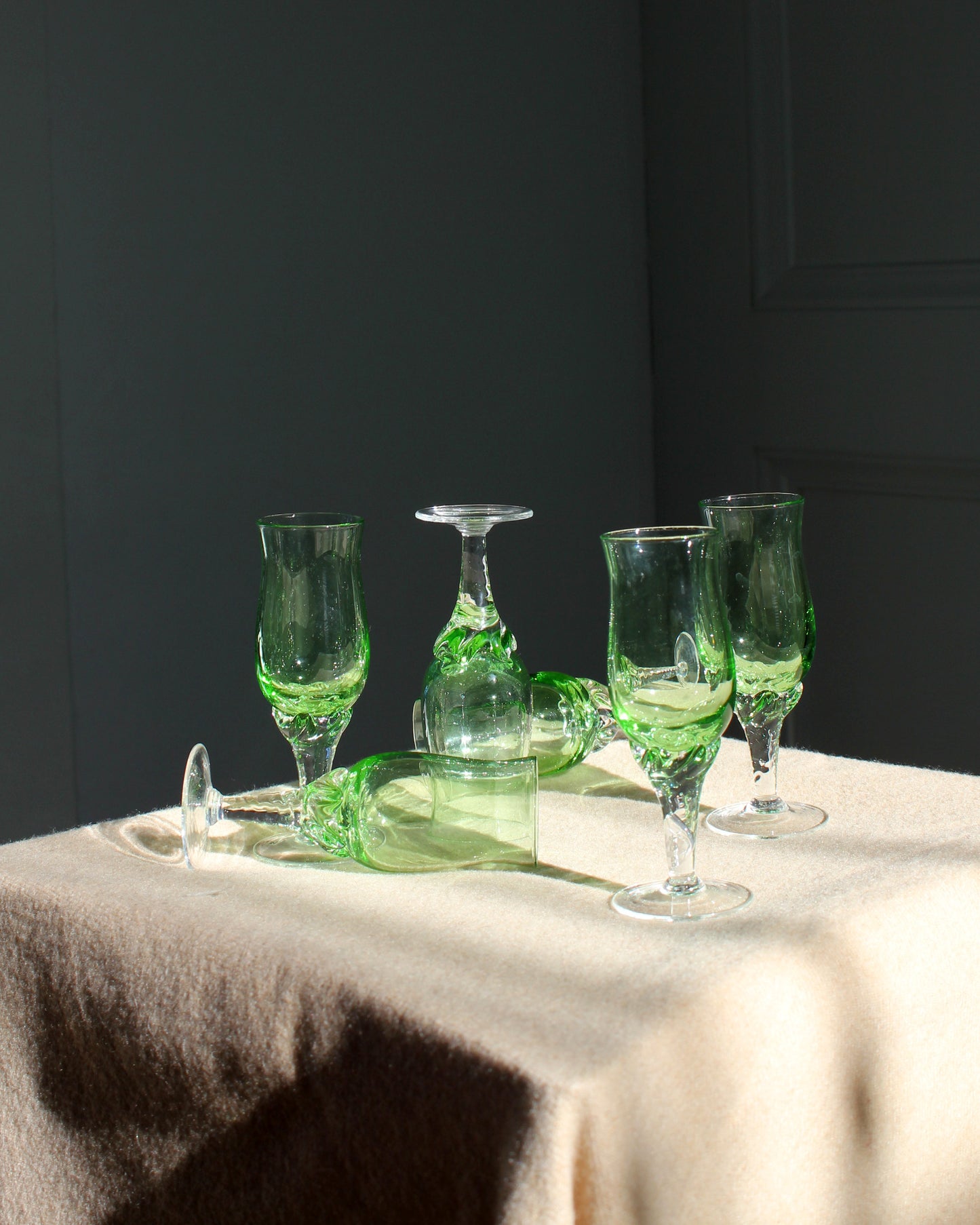 vintage 1960s Italian Green Liqueur Glasses, set of 6