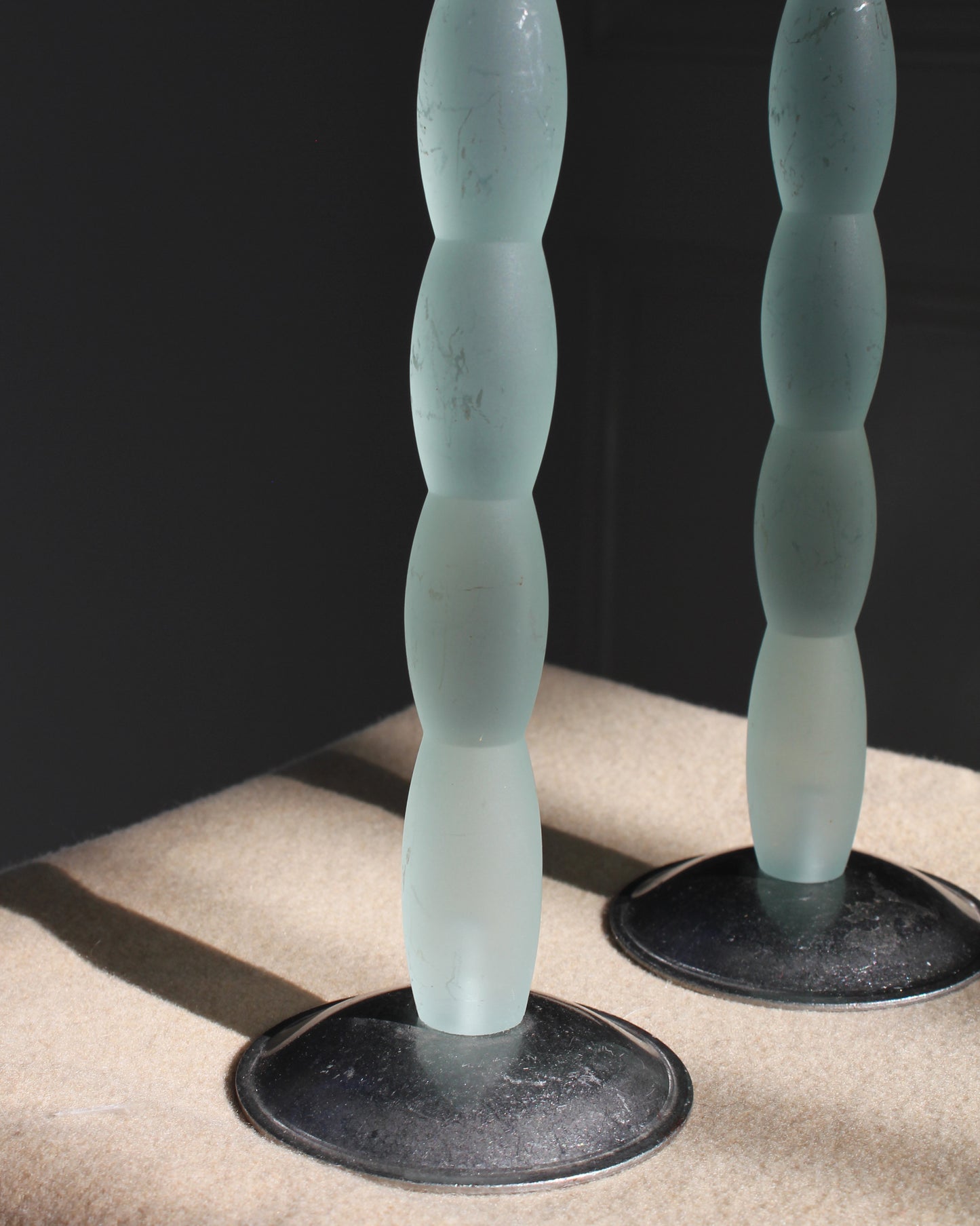 Postmodern Chinese Glass Candle Holders, Pair