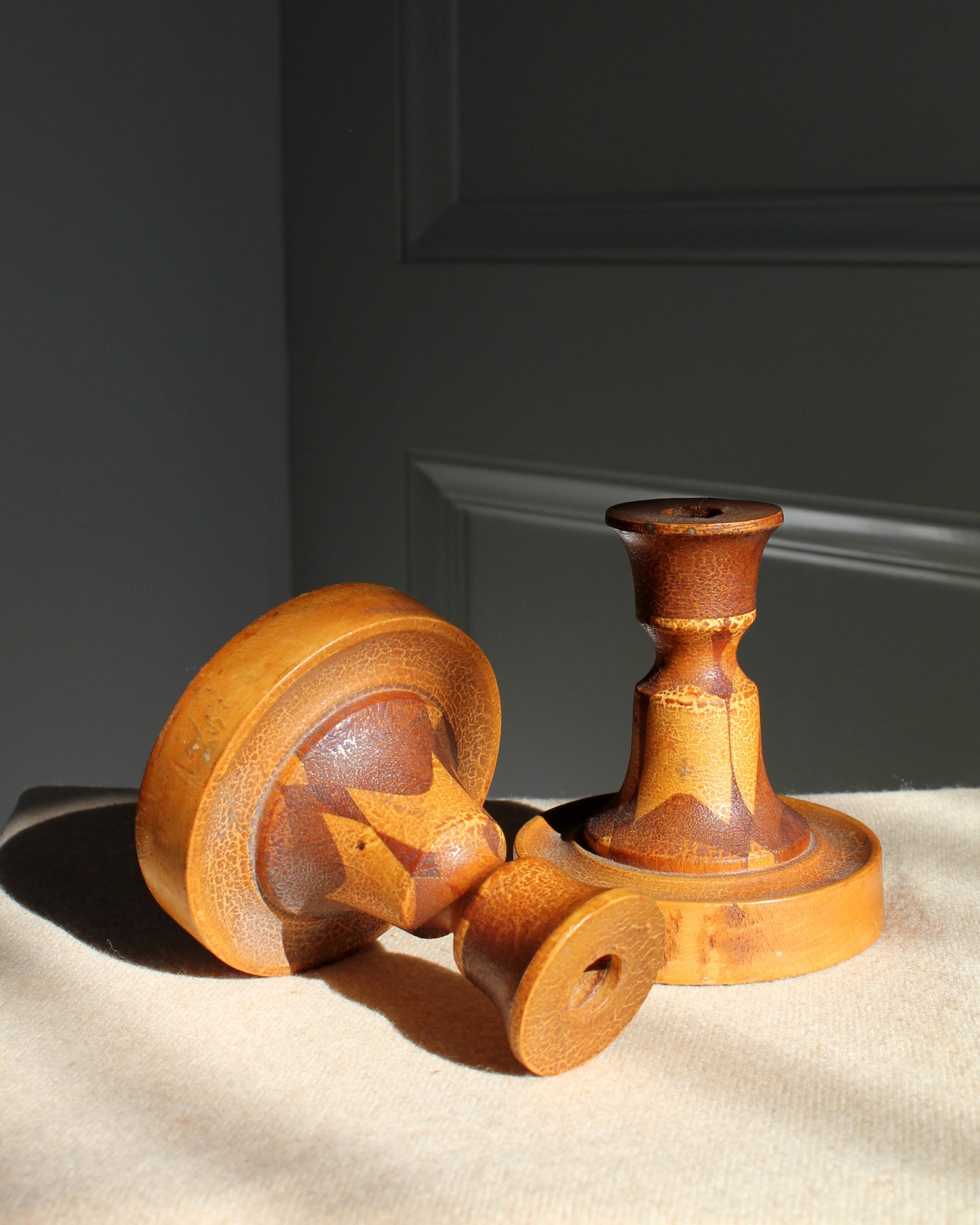 Midcentury Wooden Candlesticks, pair