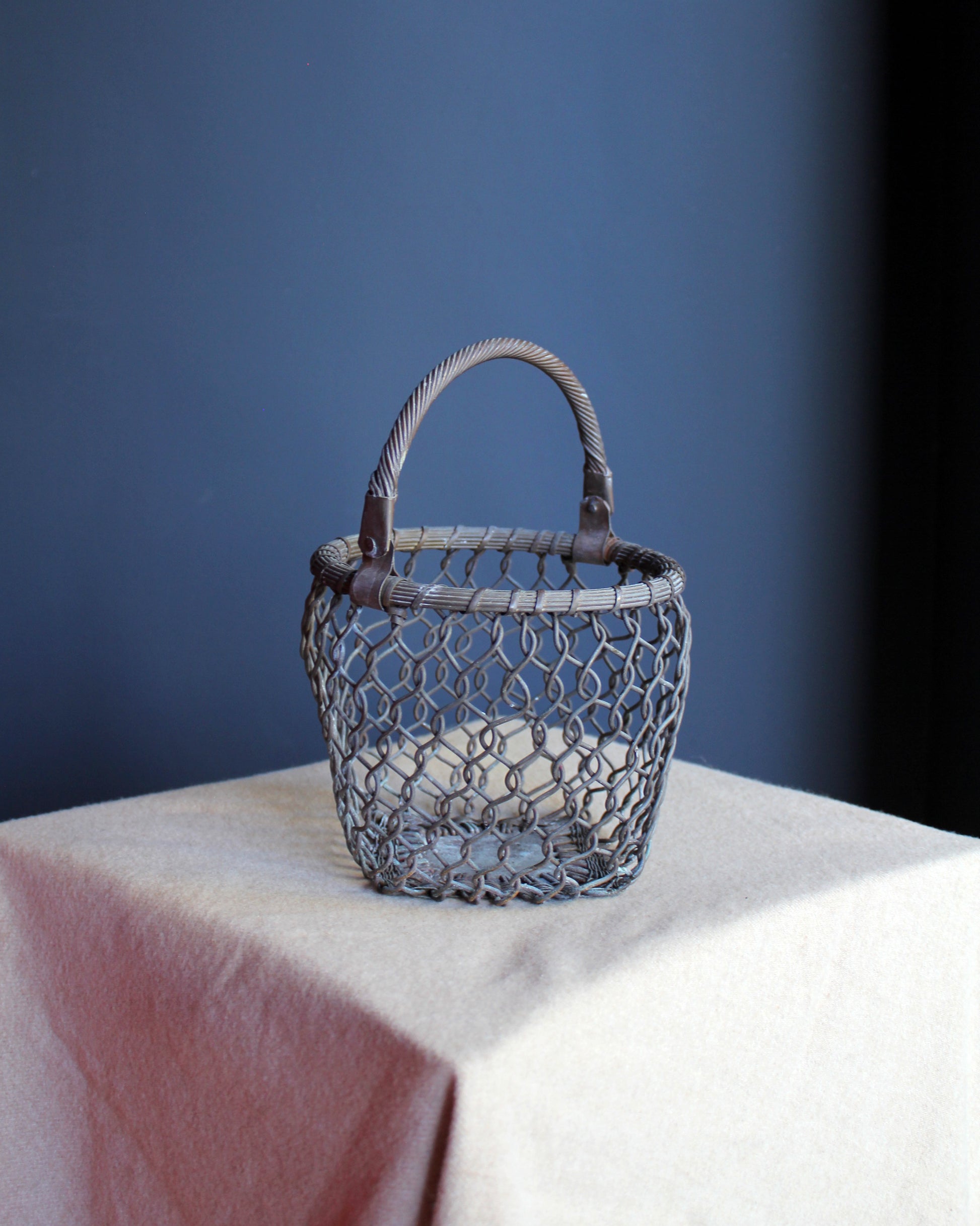 Open Chainmail Woven Brass Basket, vintage