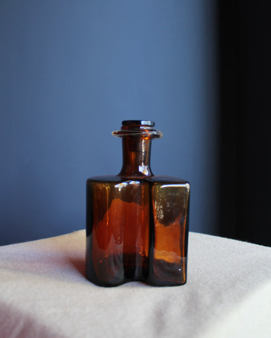 1960s Danish Schnapps Bottle, unique design, Holmegaard 'Hiverten' Amber Glass