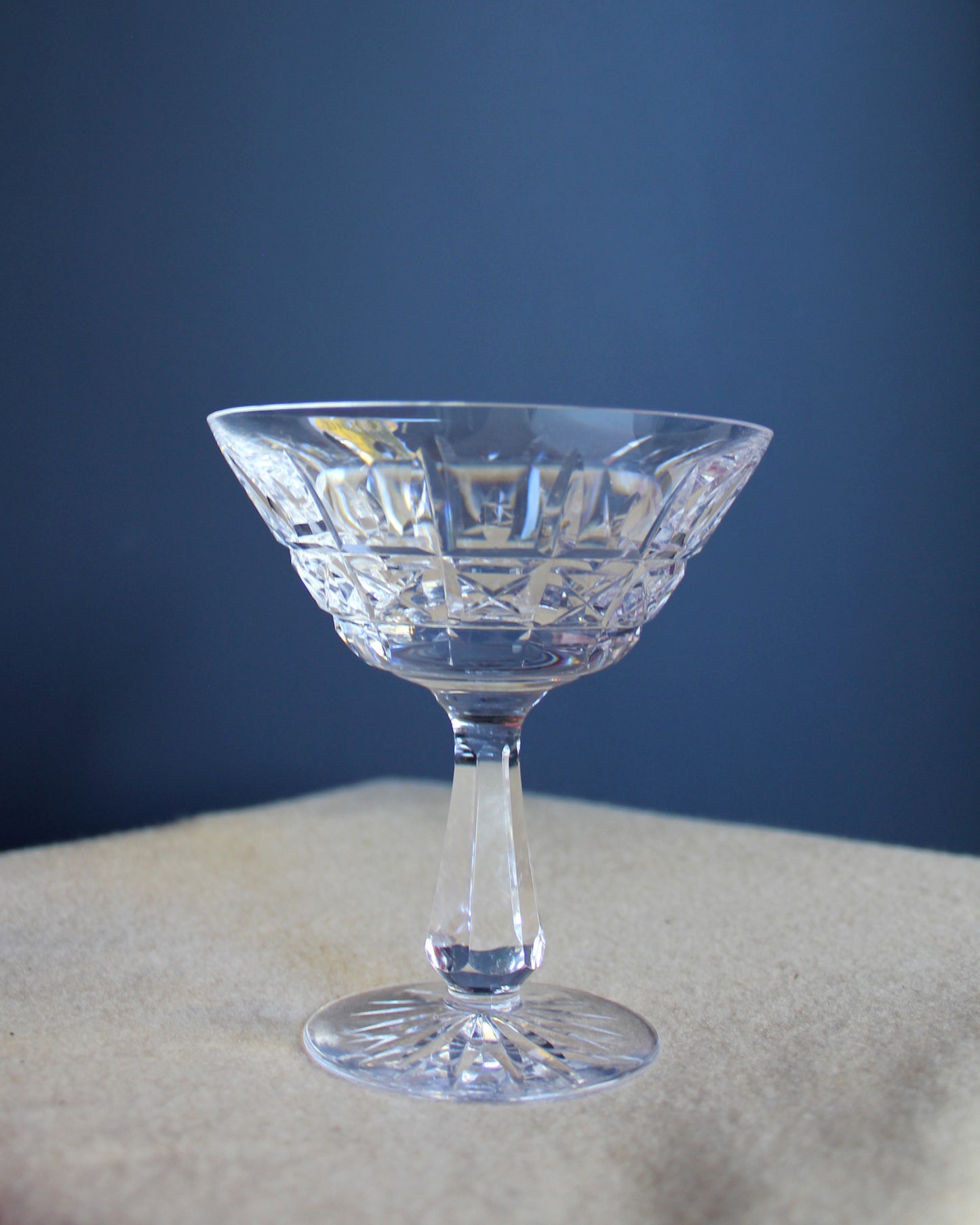 Cross Cut Glass Champagne Coupes, set of 5