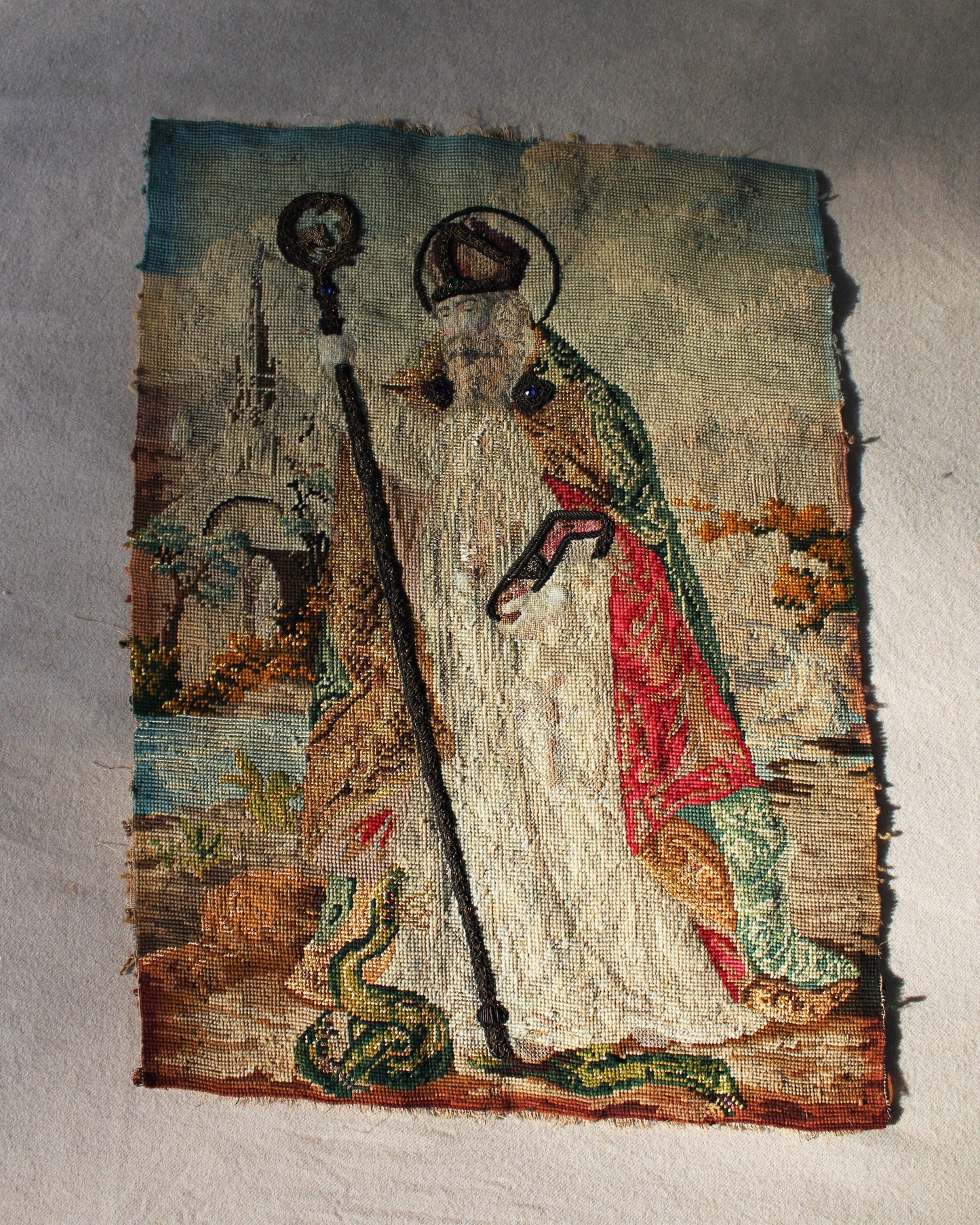 1920s vintage tapestry with snakes, wall art