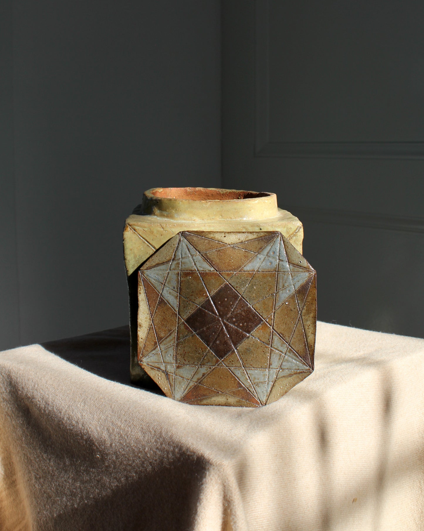 Geometric Green/ Blue Handmade Jar