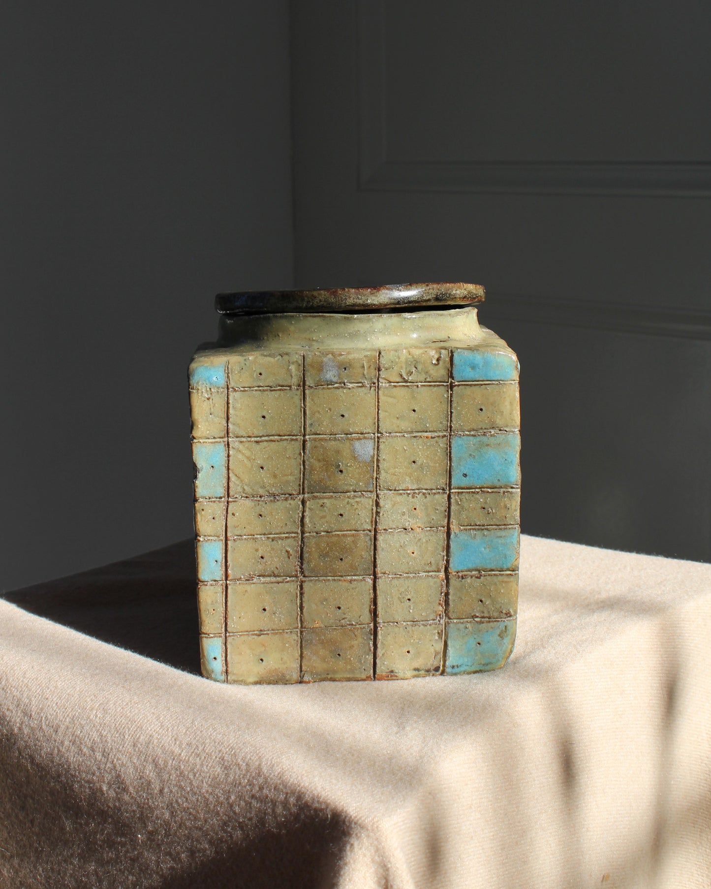 Grid Green/Blue Handmade Jar