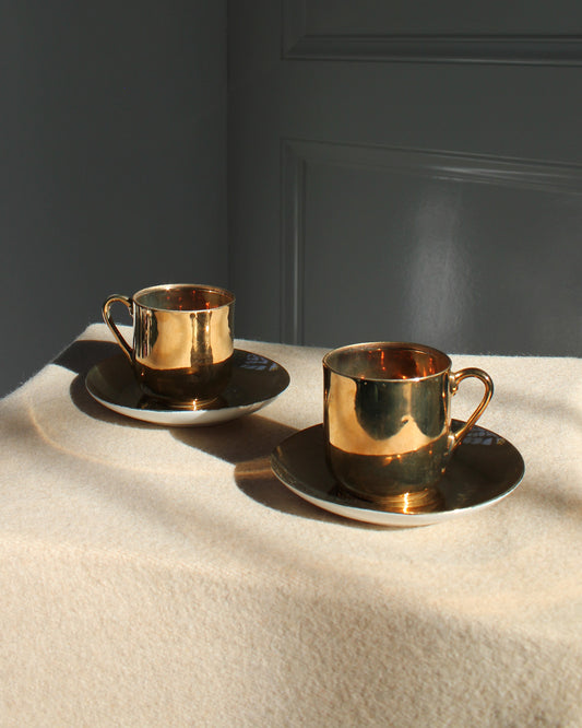 Vintage Japanese Copper Painted Coffee Cups, set of 2