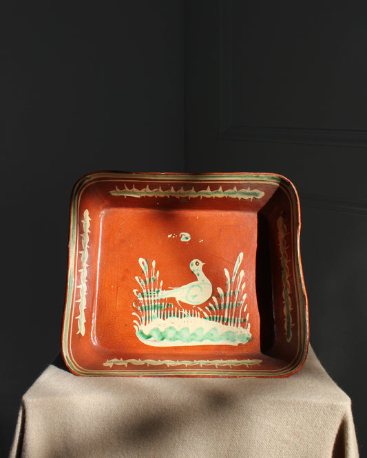 Vintage Red and Green Mexican Tonala Bird Dish