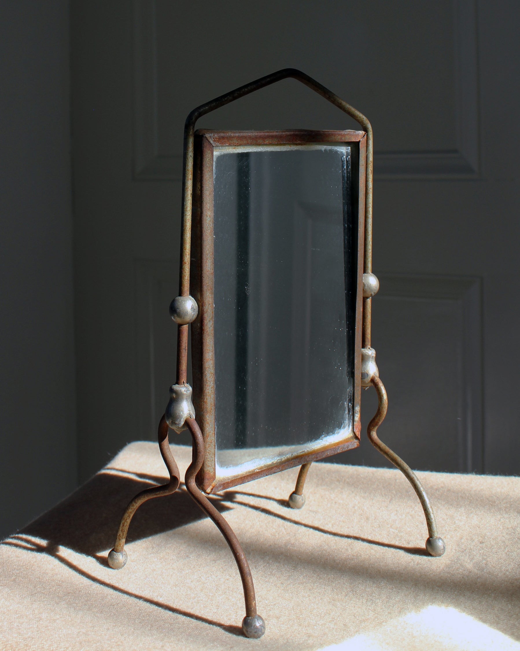 Vintage Metal Table Mirror on Stand