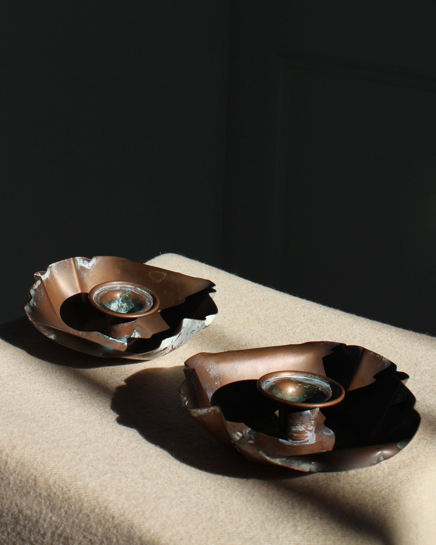 Copper Candle Holders, Pair