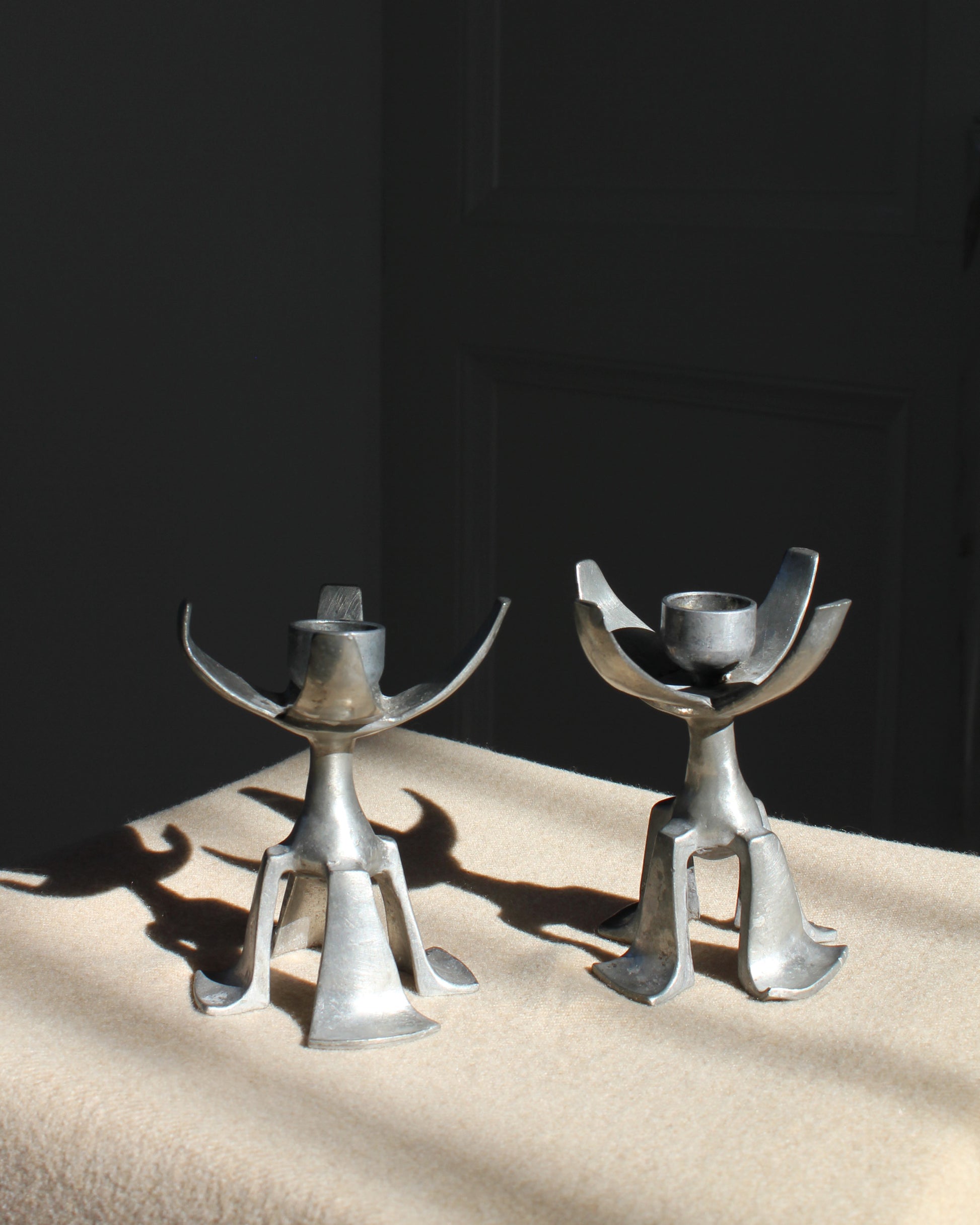 Castor Cooper Pewter Brutalist Candlesticks, Pair