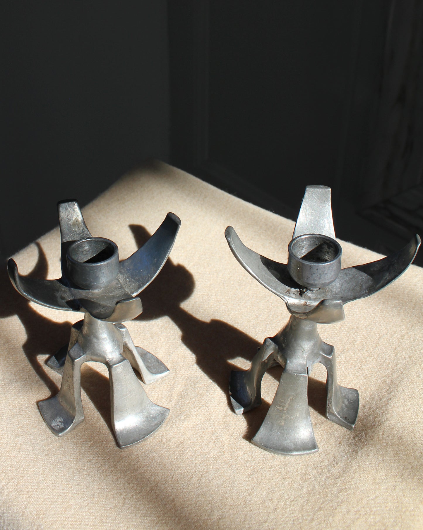 Pewter Brutalist Candlesticks, Pair