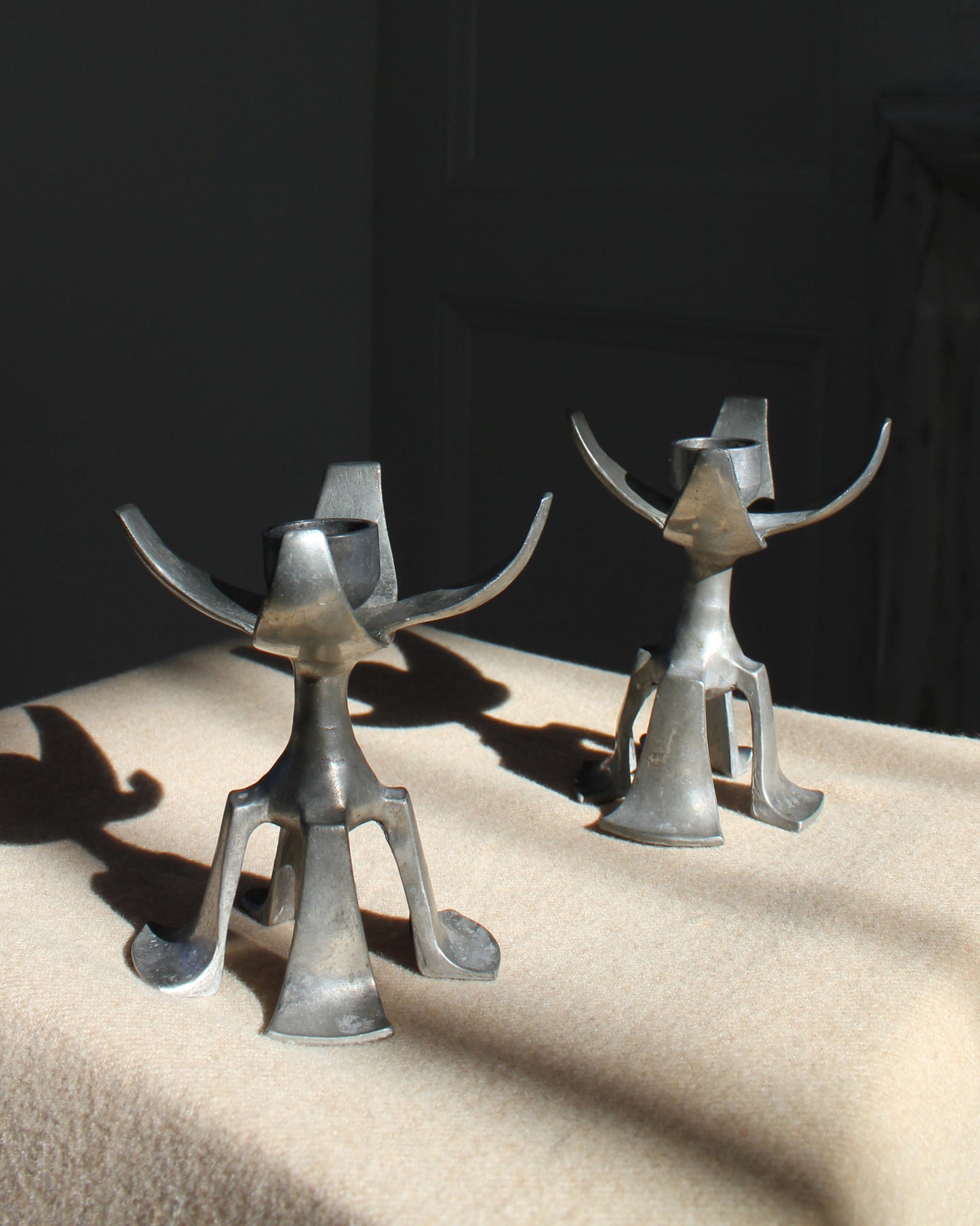 Pewter Brutalist Candlesticks, Pair