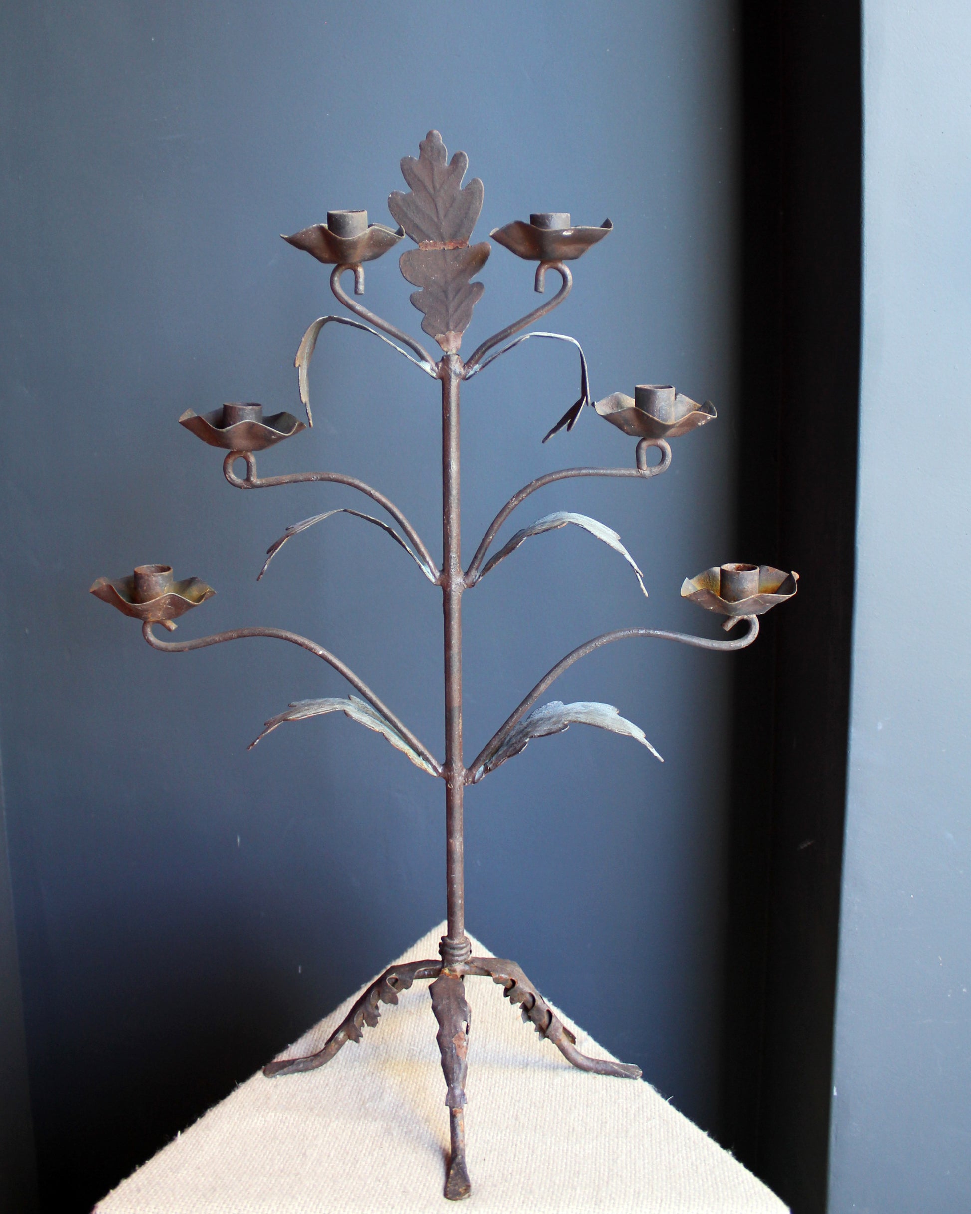 6 Arm Wrought Iron English Oak Leaf Candelabra