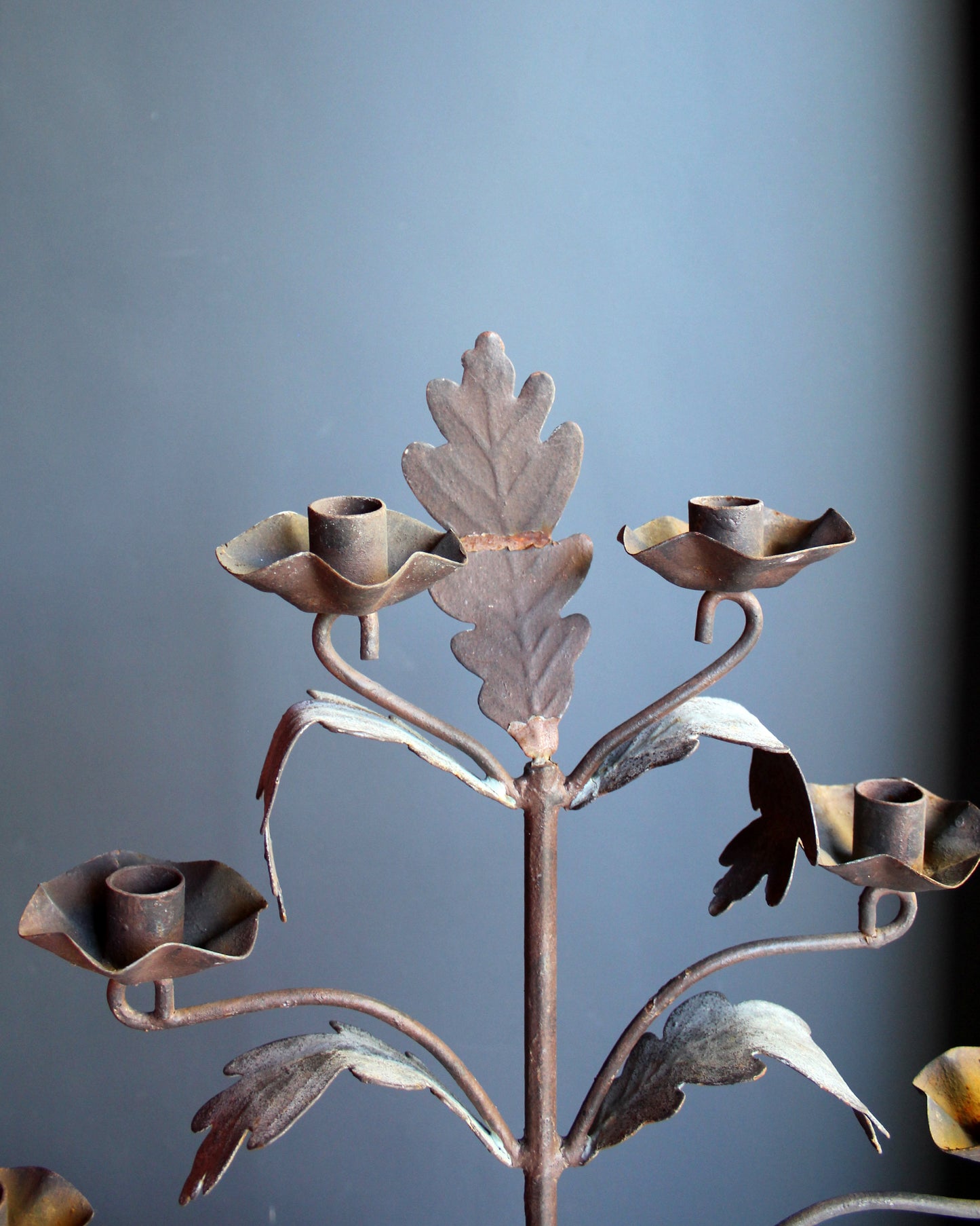 6 Arm Wrought Iron English Oak Leaf Candelabra