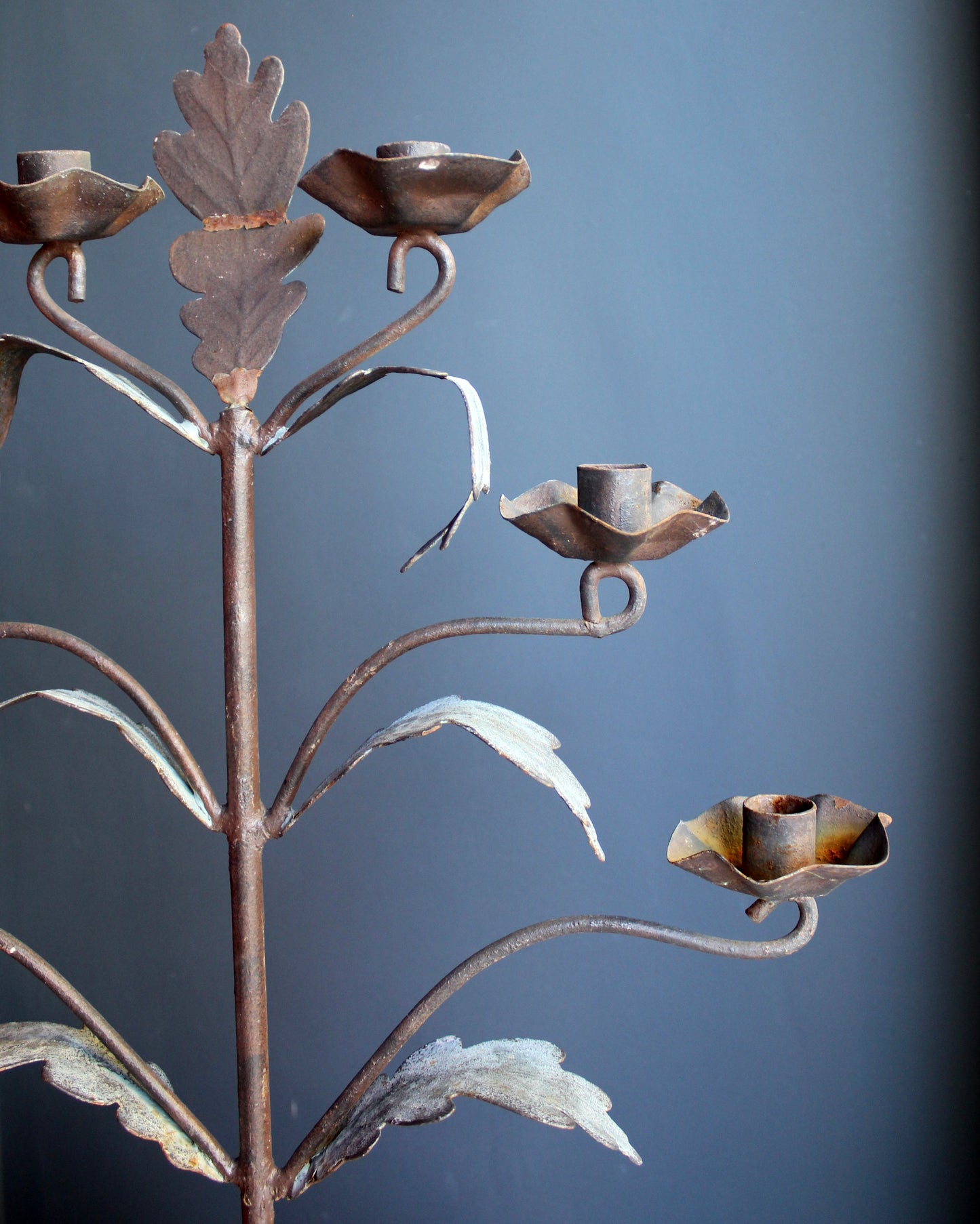 6 Arm Wrought Iron English Oak Leaf Candelabra