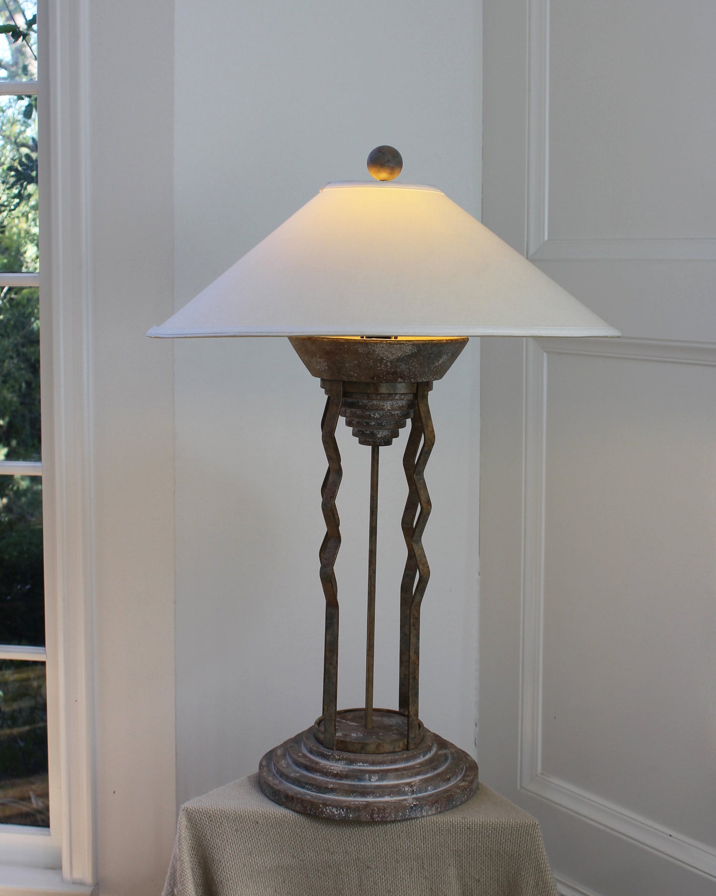 Postmodern Steel and Plaster Table Lamp