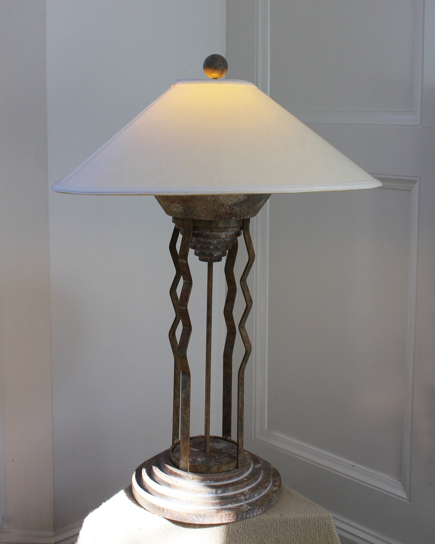 Postmodern Steel and Plaster Table Lamp