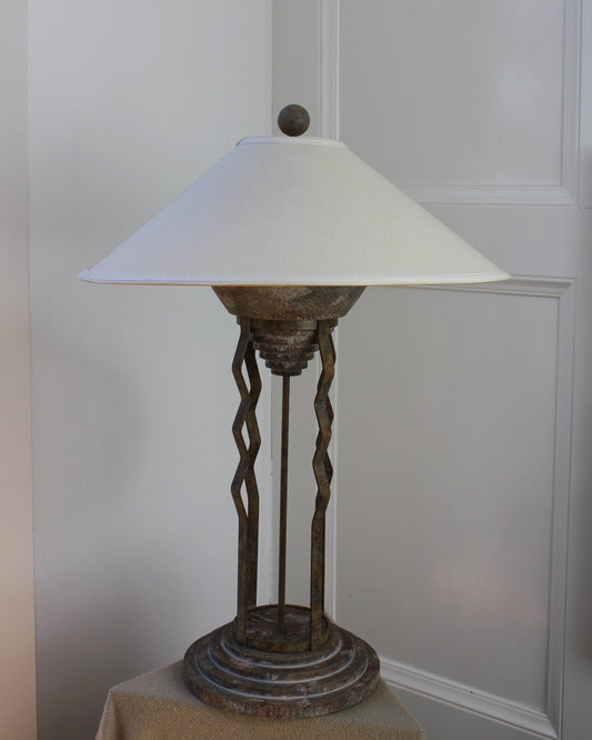 Postmodern Steel and Plaster Table Lamp, 1980s, unique, brutalist