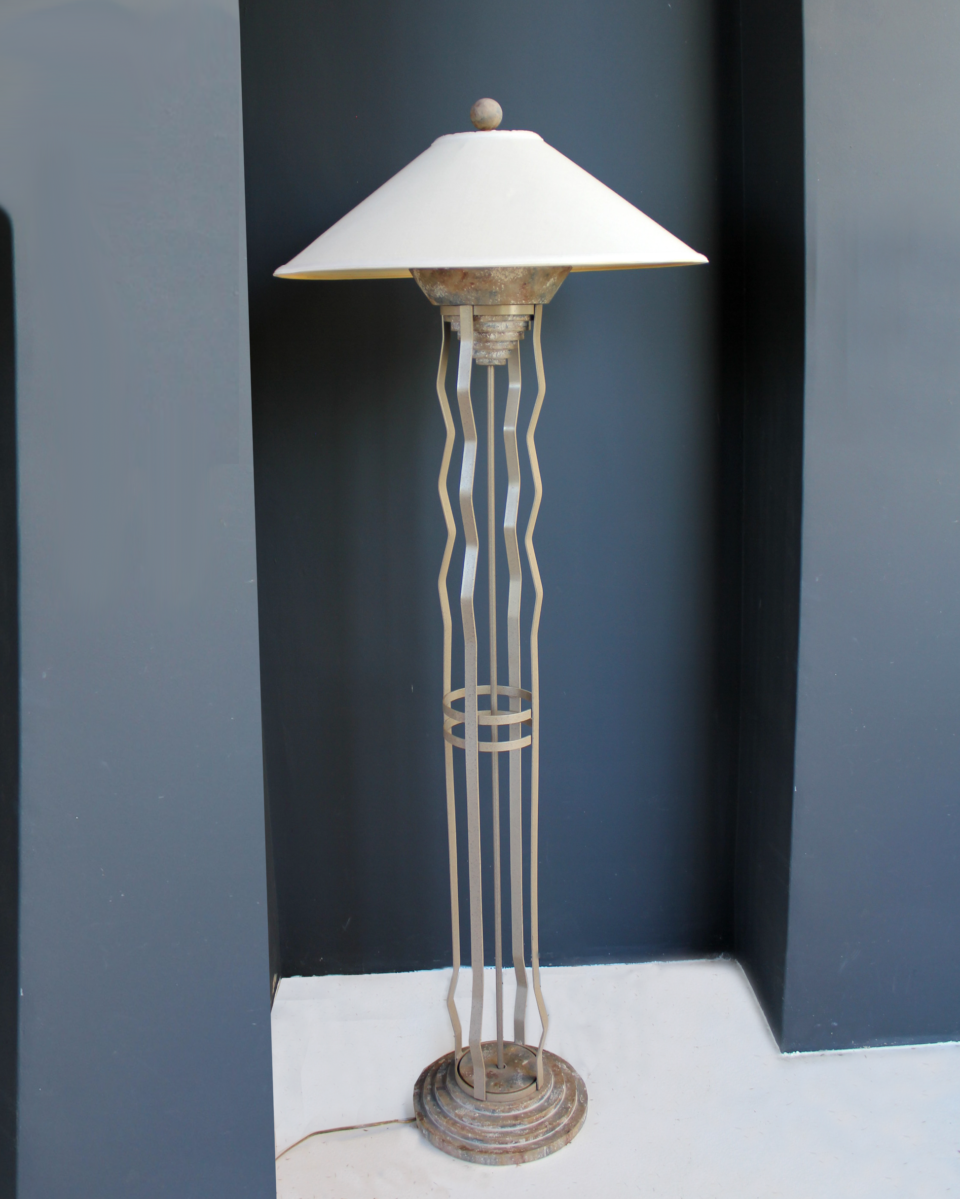  Postmodern Steel and Plaster Floor Lamp, 1980s, unique, brutalist