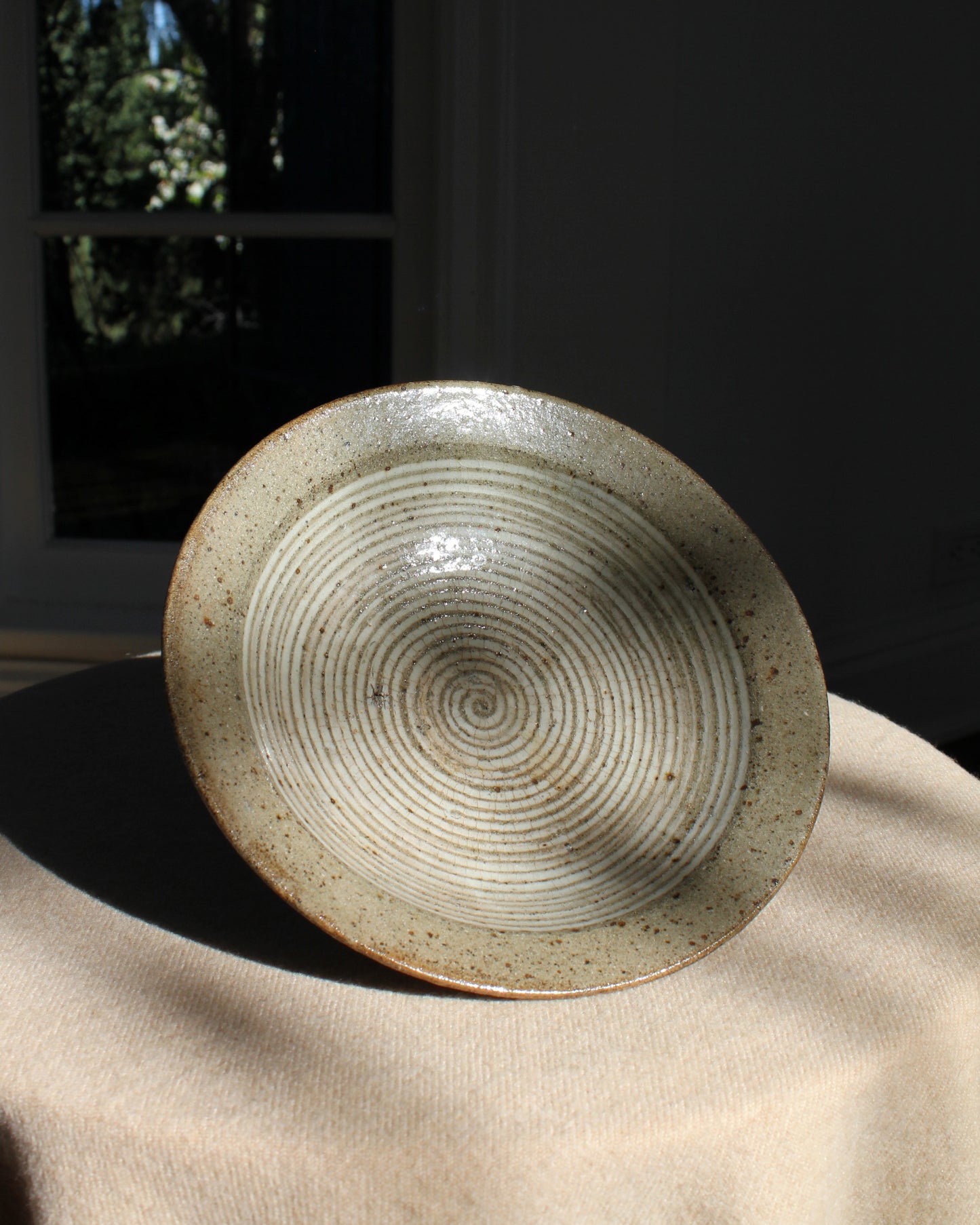 Japanese Spiral Stoneware Shallow Dish