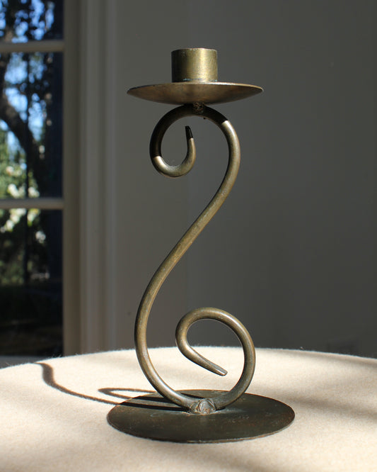 1980s Brass Scroll Candleholder