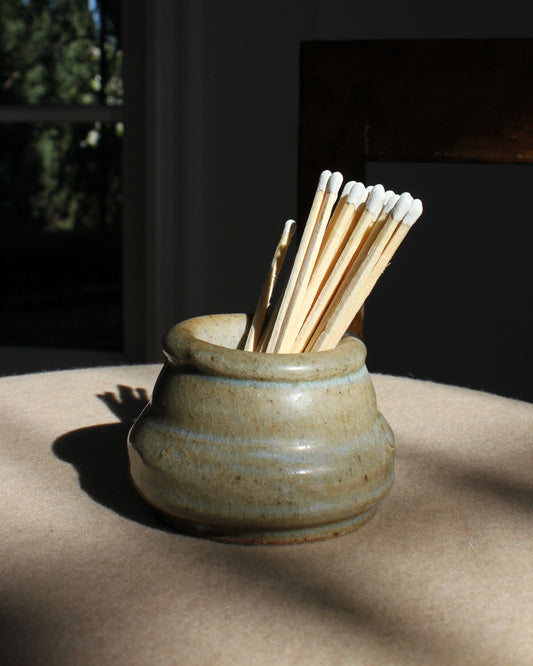 Glazed Stoneware Matchpot, Japanese Style, Studio Ceramic